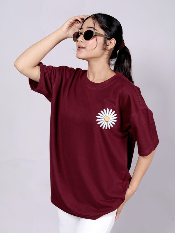 Blooming - Premium Old wine oversize T-shirt - Image 3